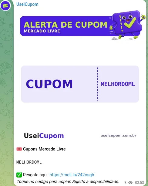 Print real de post UseiCupom: cupom MELHORDOML do Mercado Livre